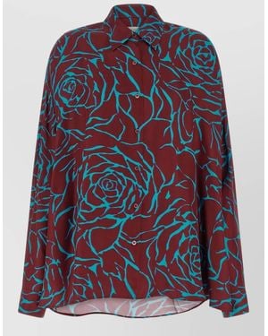 Dries Van Noten Casia Shirt Long Sleeves Floral Collar - Blue