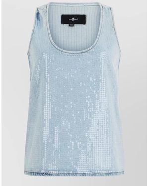 7 For All Mankind Denim Top Featuring Transparent Sequins - Blue