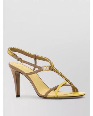 Fendi Leather Ffold Sandals Braided Straps Stiletto - Metallic