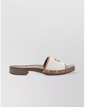 Miu Miu Canvas And Leather Studded Clog Sandals - White
