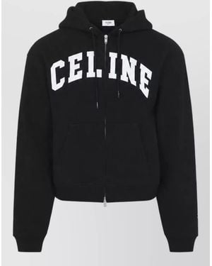 Celine Cotton Relaxed-Fit Zip-Up Hoodie - Black