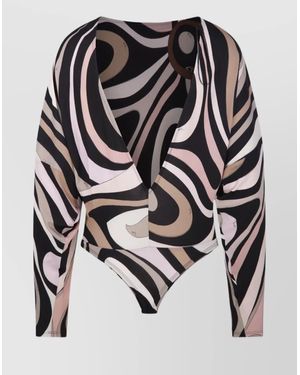 Emilio Pucci Abstract V Neck Long Sleeve Top - Gray