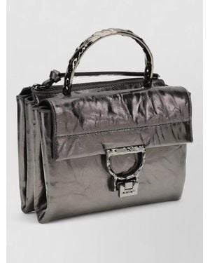 Coccinelle Crossbody Bag Metallic Finish Adjustable Strap Top Handle - Grey