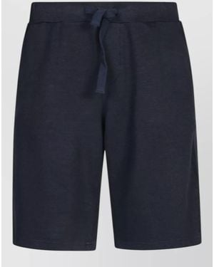 Original Vintage Linen Blend Cotton Shorts Back Pocket - Blue