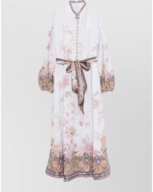 Zimmermann Luna Floral Belted Midi Dress - White