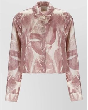 Alysi Silk Shirt Abstract Print Collared Neck Long Sleeves - Pink