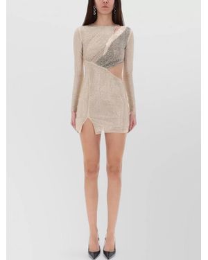 Self-Portrait Rhinestone Mini Dress Asymmetric Cut Out Design - Natural