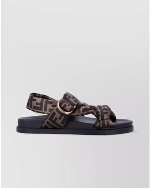 Fendi Satin Ff Buckle Strap Sandals - Multicolor