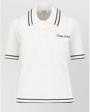 Sporty & Rich Collared Knit Top Ribbed Short Sleeves - White