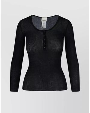 Isabel Marant Ribbed Texture Round Neck Button Detail - Black