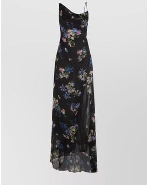 Blumarine Floral Asymmetric Sheer Spaghetti Strap Dress - White