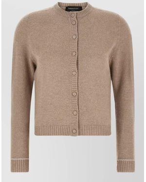 Fabiana Filippi Crew Neck Cardigan Covered Buttons Long Sleeves - Natural