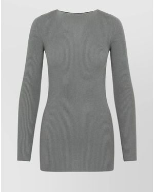Rick Owens Cashmere Ribbed Long-Sleeve Cutout Knitted Top - Grey