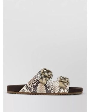 Burberry Slides Animal Print Double Buckle Straps - White