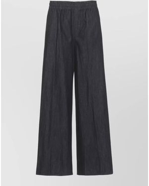 Dondup Wide Leg Cotton Trousers Full Length - Blue