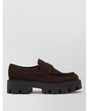 Prada Loafers Chunky Sole Leather Shoes - Brown