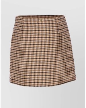 Twinset Midi Skirt With Checkered Pattern And Buttons - Natural