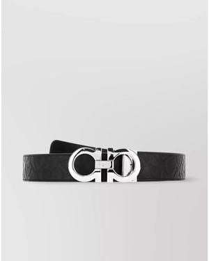 Ferragamo Adjustable Metal Hardware Textured Finish Belt - Metallic