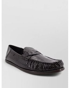 Tom Ford Crocodile Pattern Leather Loafers Rounded Toe - Black