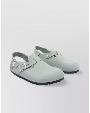 Birkenstock Leather Round Toe Tokio Mules - Gray