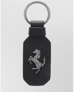 Ferrari Logo Embossed Rectangular Key Ring - White