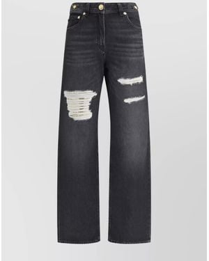Versace Denim Cutout High-Rise Wide-Leg Jeans - Blue