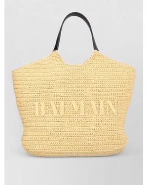 Balmain Beach Bag Woven Texture Top Handles - Yellow
