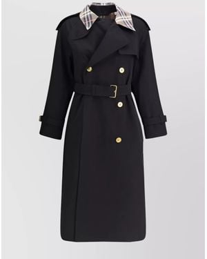 Burberry Long Trench Coat Check Collar - Black
