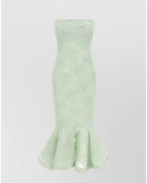 ROTATE BIRGER CHRISTENSEN Floral Mesh Midi Dress Flared Hem - Green