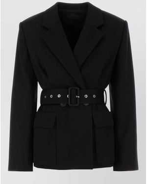 Lanvin Wool Blazer Belted Waist Button Cuffs - Black