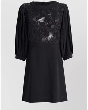 See By Chloé Trapezoid Dress With Floral Lace Overlay - Black