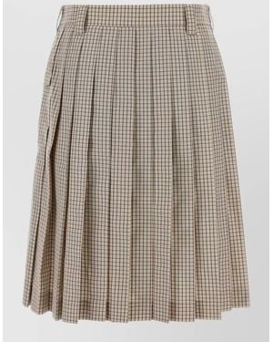 Miu Miu Nylon Blend Skirt Belt Loops Buttons Pleats - Brown
