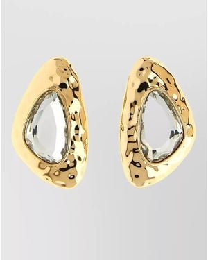 Self-Portrait Hammered Metal Crystal Detail Drop Earrings - Metallic