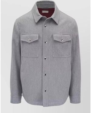 Brunello Cucinelli Silk Nylon Blend Coat Point Collar - Grey