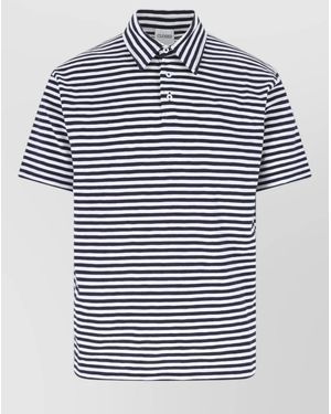 Closed Polo Shirt Short Sleeves Striped Pattern - Blue