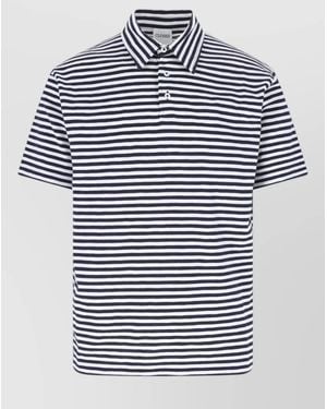 Closed Polo Shirt Short Sleeves Striped Pattern - Blue