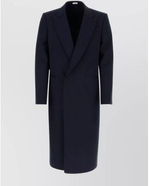 McQueen Tailored Wool Coat With Back Slit - Blue