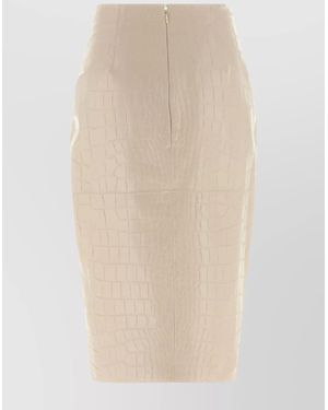 Elisabetta Franchi High Waist Crocodile Texture Midi Skirt - Natural