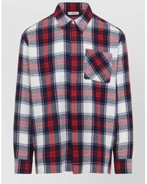 Celine Checked Cashmere Long-Sleeve Overshirt - Red