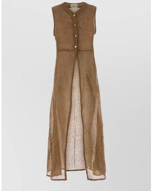 LeKasha Linen Biba Maxi Sheer Sleeveless Dress - Natural
