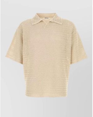 AURALEE Silk Cotton Crochet Short-Sleeve Polo Shirt - Natural