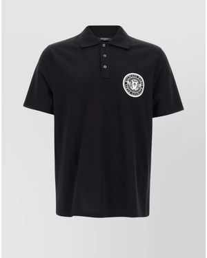 Balmain Cotton Coin Print Short-Sleeve Polo Shirt - Black