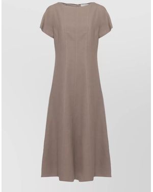 Antonelli Silk Dress Knee Length Flared Hem - Brown