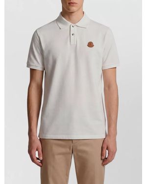 Moncler Cotton Piqué Polo Shirt Logo Patch - White
