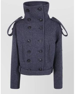7 For All Mankind Virgin Wool Double-Breasted Short Coat - Blue