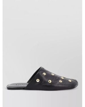 Chloé Rita Flat Mules Square Toe Studs - Grey