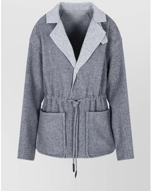 Giorgio Armani Tailored Blazer Featuring Contrast Lapels - Gray