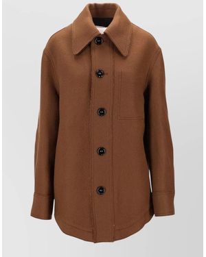 Ami Paris Virgin Wool Single-Breasted Fitted Jacket - Brown