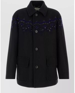 Dries Van Noten Wool Blend Randale Coat Collar Detail - Blue