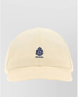 Prada Cotton Baseball Cap Curved Brim Design - Natural